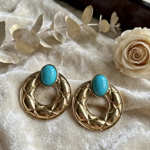 Gold_Tone_Turquoise_Alloy_Statement_Earrings_For_Women_Pack_Of_2