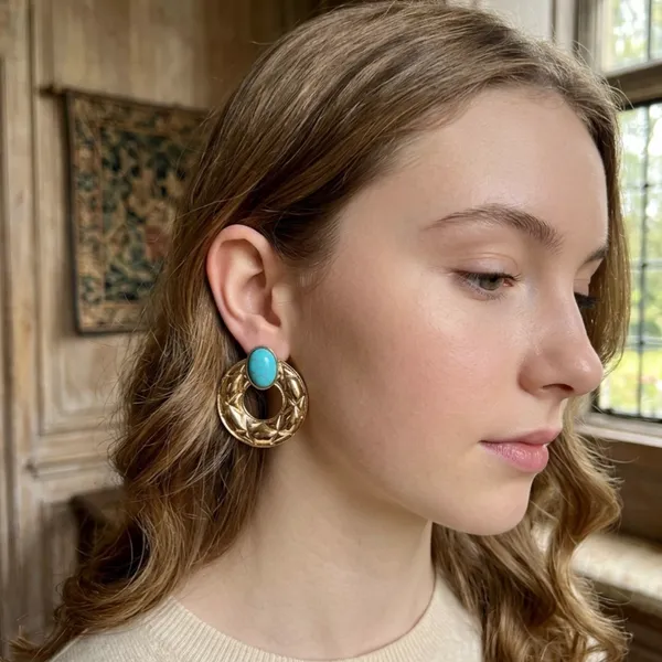 Gold_Tone_Turquoise_Alloy_Statement_Earrings_For_Women_Pack_Of_2