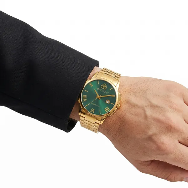 Gold_Stainless_Steel_Mesh_Roman_Numeral_Analog_Wrist_Watch_For_Men