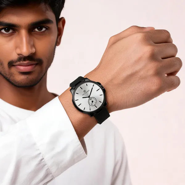 Silver_Silicone_Sub-Dial_Analog_Quartz_Wrist_Watch_For_Men