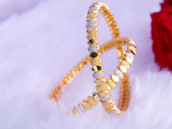 Gold_Silver_Two-Tone_Beaded_Textured_Bangle_Set_For_Women