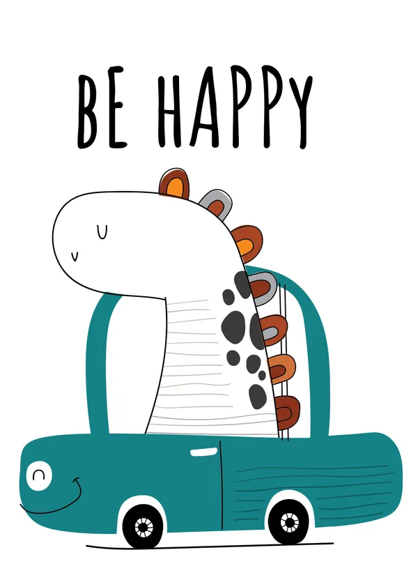 Cartoon_Dinosaur_Vehicle_Print_Wall_Decor_Set