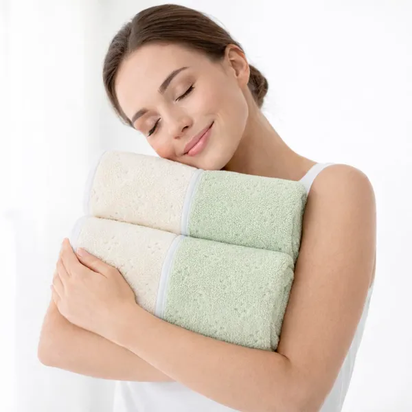 Plush_Two-Tone_Green_&_Offwhite_Bath_Towel_600GSM