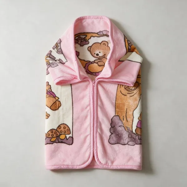 Pink_Soft_Fleece_Hooded_Cartoon_Print_Sleeping_Bag_For_Babies