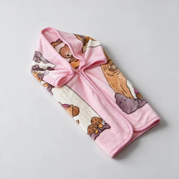 Pink_Soft_Fleece_Hooded_Cartoon_Print_Sleeping_Bag_For_Babies