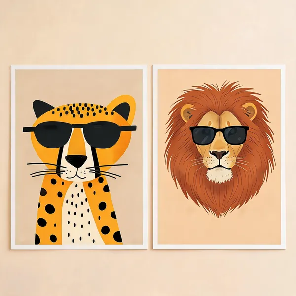 300_Gsm_Paper_Modern_Art_Animal_Theme_Multicolor_Wall_Posters_-_Set_Of_8_Pc_|_Pack_Of_2