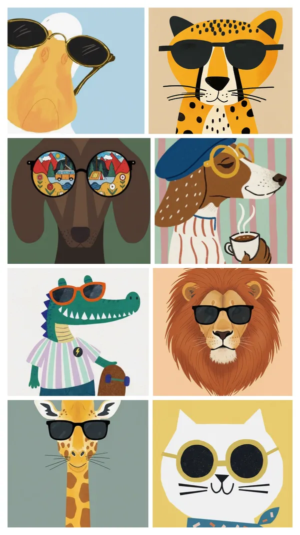 300_Gsm_Paper_Modern_Art_Animal_Theme_Multicolor_Wall_Posters_-_Set_Of_8_Pc_|_Pack_Of_2
