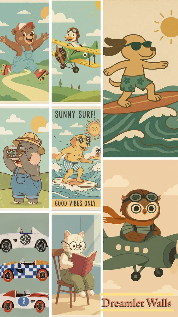 8-_Combo_of_Retro_Animals_Theme_Posters