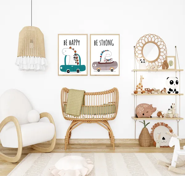 Cartoon_Dinosaur_Vehicle_Print_Wall_Decor_Set