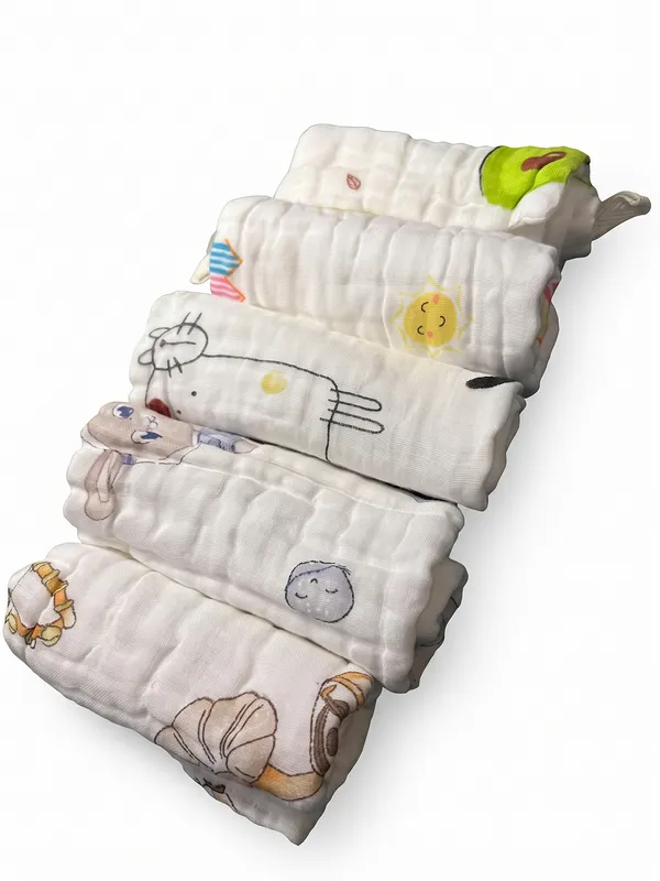 White_Printed_Muslin_baby_face_Towels_-_Set_of_5