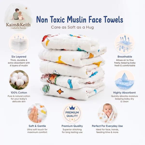 White_Printed_Muslin_baby_face_Towels_-_Set_of_5