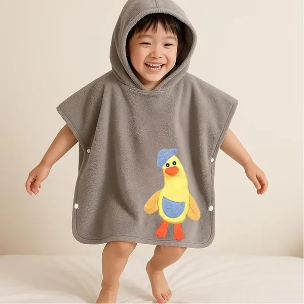 Grey_Fleece_Hooded_Bath_Poncho_for_Kids