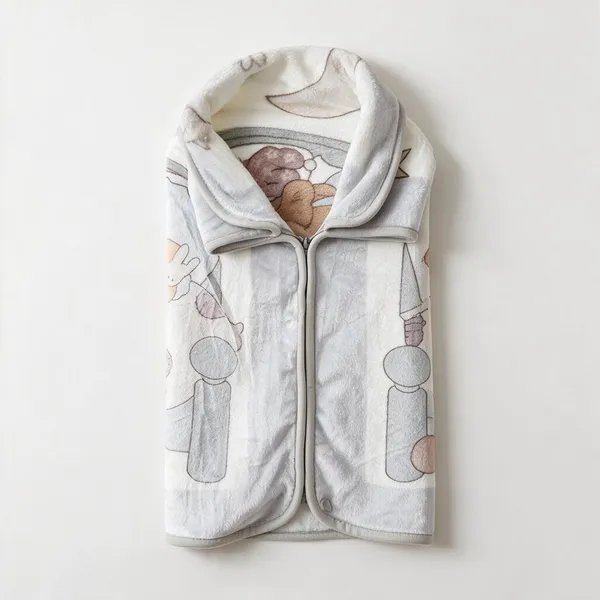 Grey_Soft_Fleece_Hooded_Animal_Print_Sleeping_Bag_For_Babies
