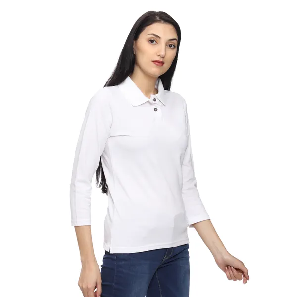 White_Long_Sleeve_Polo_T-Shirt_for_Women