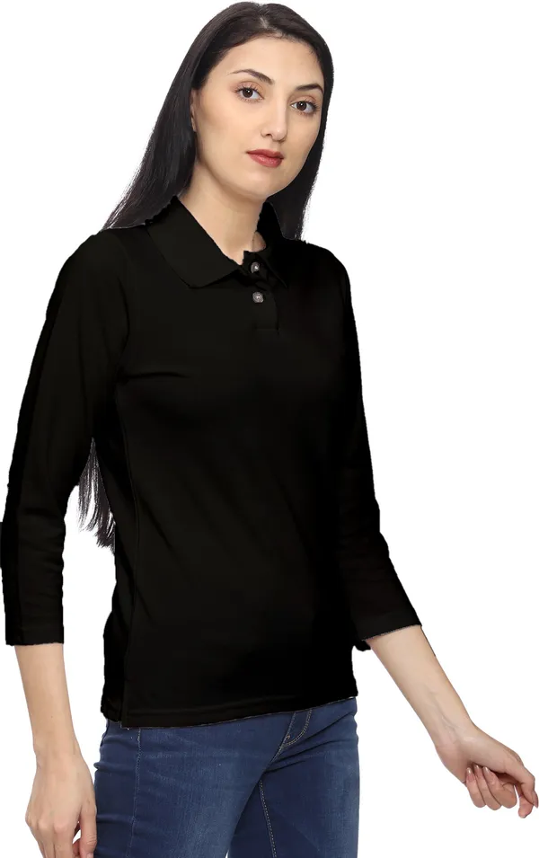 Black_Long_Sleeve_Collared_Polo_T_Shirt_for_Women