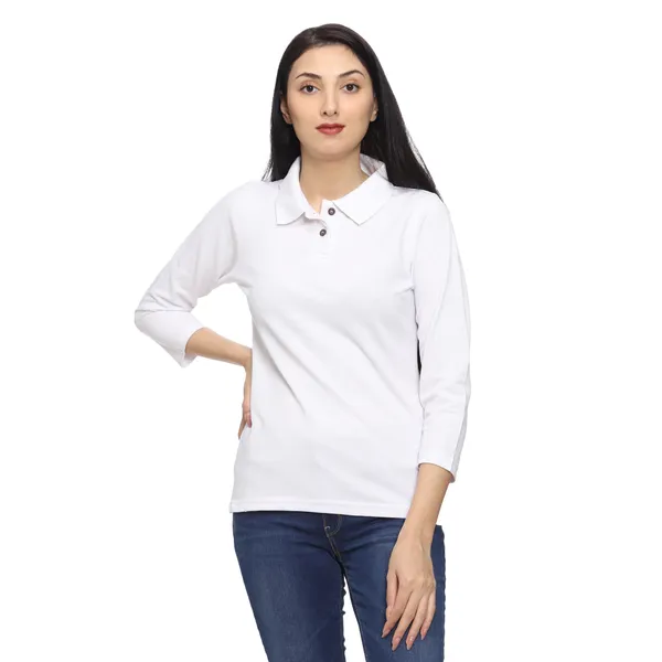 White_Long_Sleeve_Polo_T-Shirt_for_Women