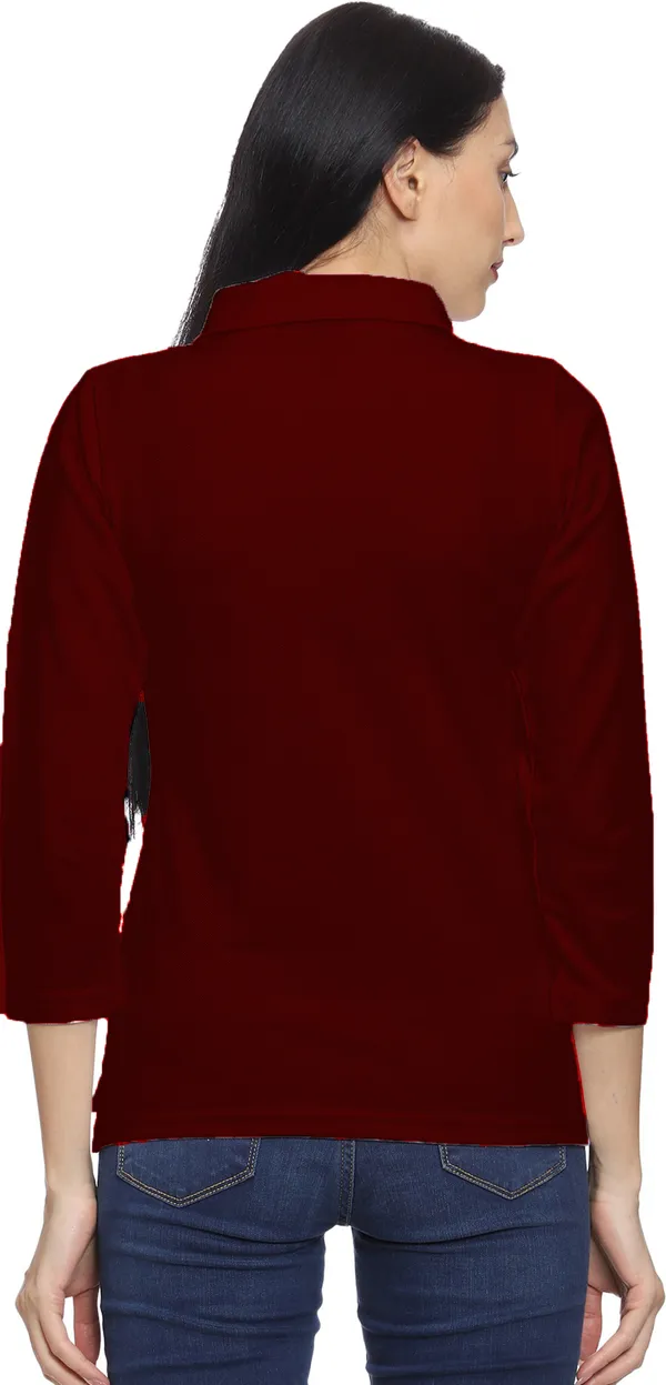 Maroon_Long_Sleeve_Polo_T-Shirt_for_Women