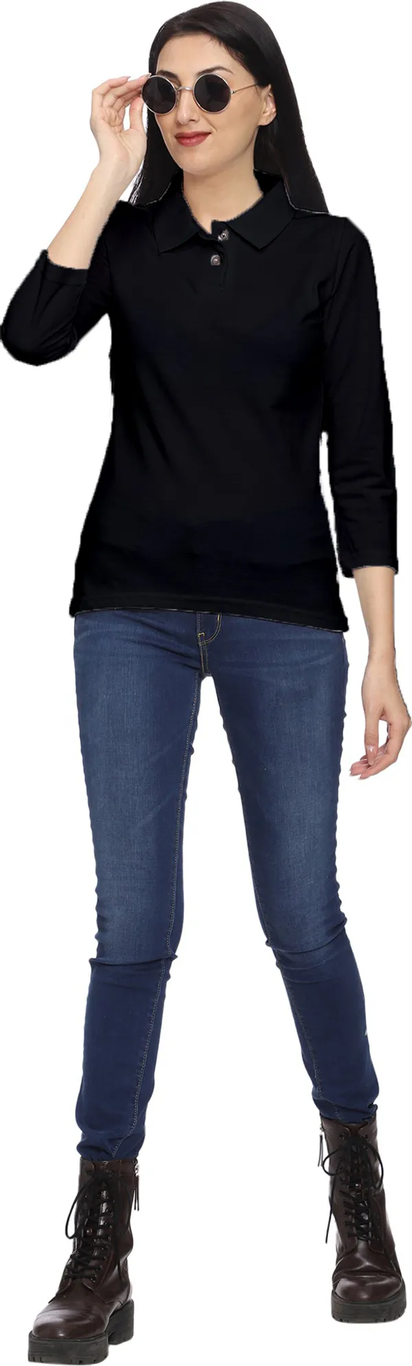 Black_Long_Sleeve_Collared_Polo_T_Shirt_for_Women