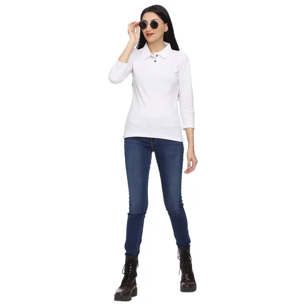 White_Long_Sleeve_Polo_T-Shirt_for_Women