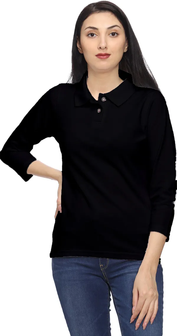 Black_Long_Sleeve_Collared_Polo_T_Shirt_for_Women