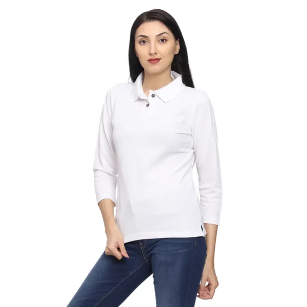 White_Long_Sleeve_Polo_T-Shirt_for_Women