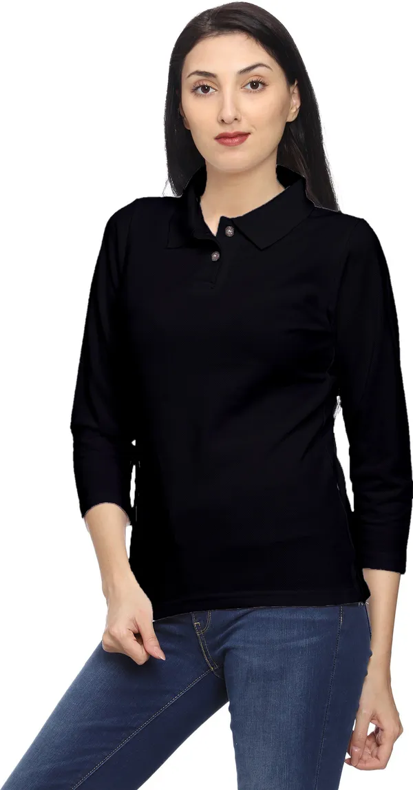 Black_Long_Sleeve_Collared_Polo_T_Shirt_for_Women