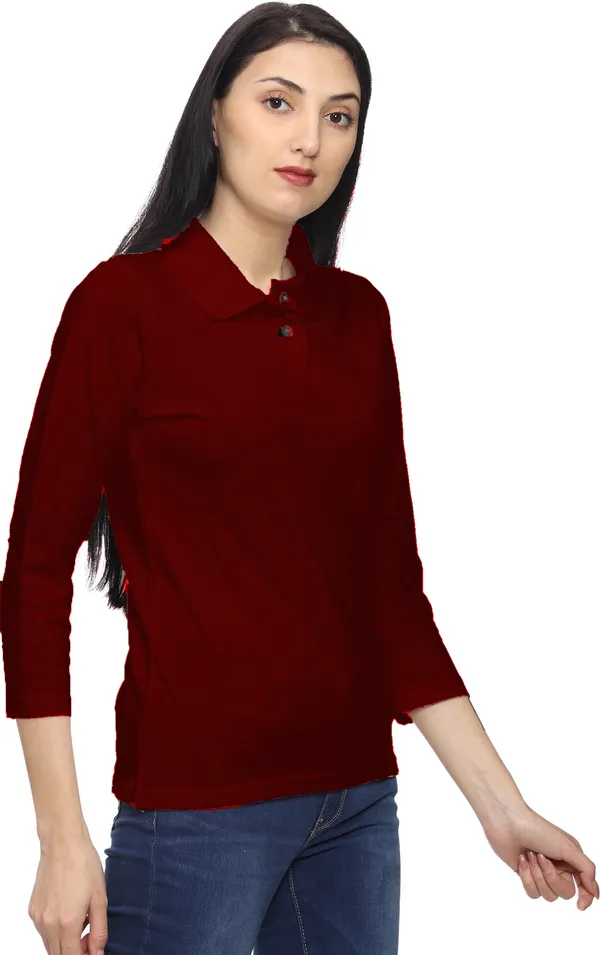 Maroon_Long_Sleeve_Polo_T-Shirt_for_Women