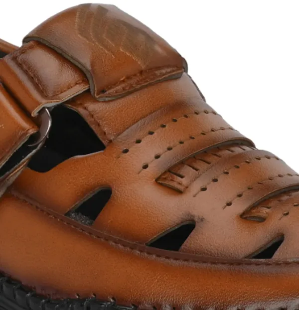 Tan_Synthetic_Leather_Buckle_Strap_Sandals_For_Men
