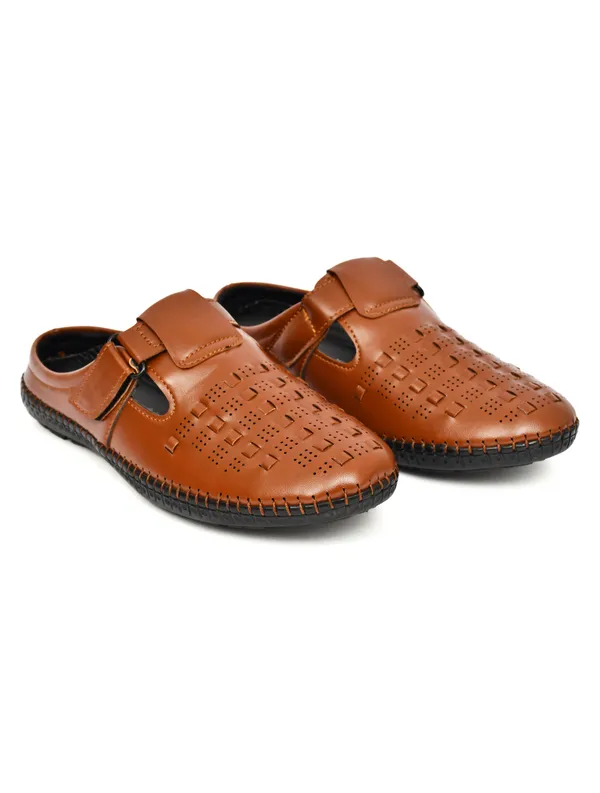 Tan_Synthetic_Leather_Open-Back_Mule_Sandals_For_Men