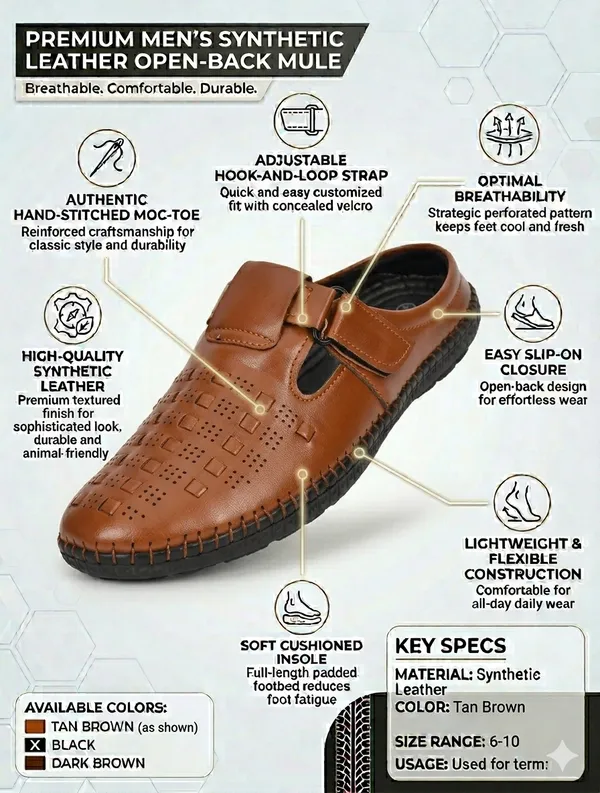 Tan_Synthetic_Leather_Open-Back_Mule_Sandals_For_Men