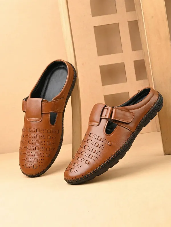 Tan_Synthetic_Leather_Open-Back_Mule_Sandals_For_Men