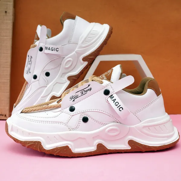White_Synthetic_Leather_Chunky_Casual_Shoes_For_Men