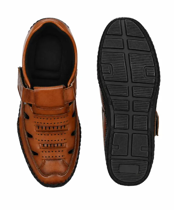 Tan_Synthetic_Leather_Buckle_Strap_Sandals_For_Men