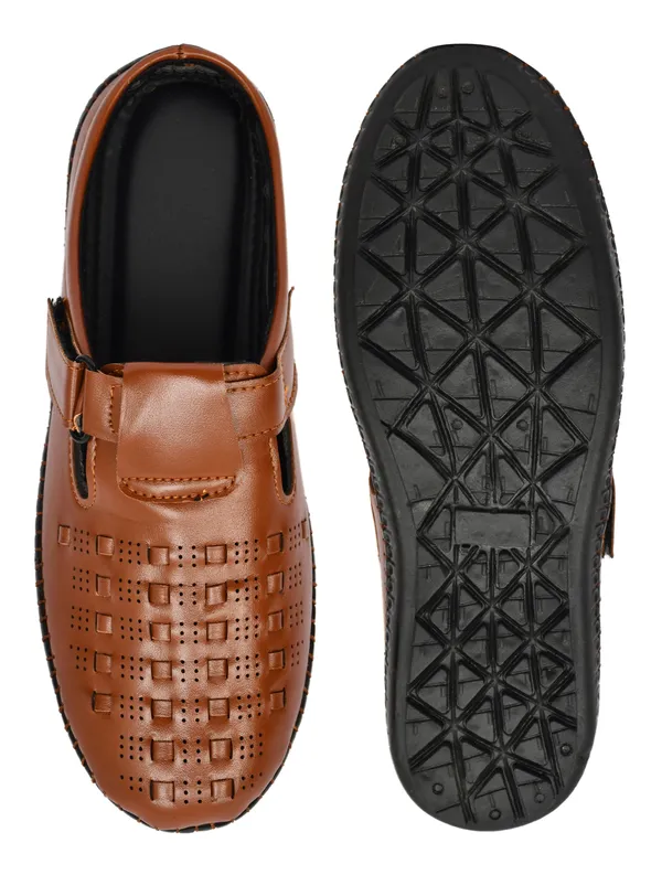 Tan_Synthetic_Leather_Open-Back_Mule_Sandals_For_Men