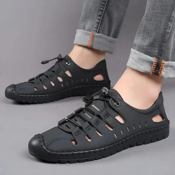 Black_Synthetic_Leather_Closed_Toe_Sandals_For_Men