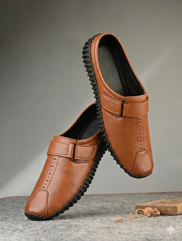 Tan_Synthetic_Leather_Casual_Slip-On_Sandals_For_Men