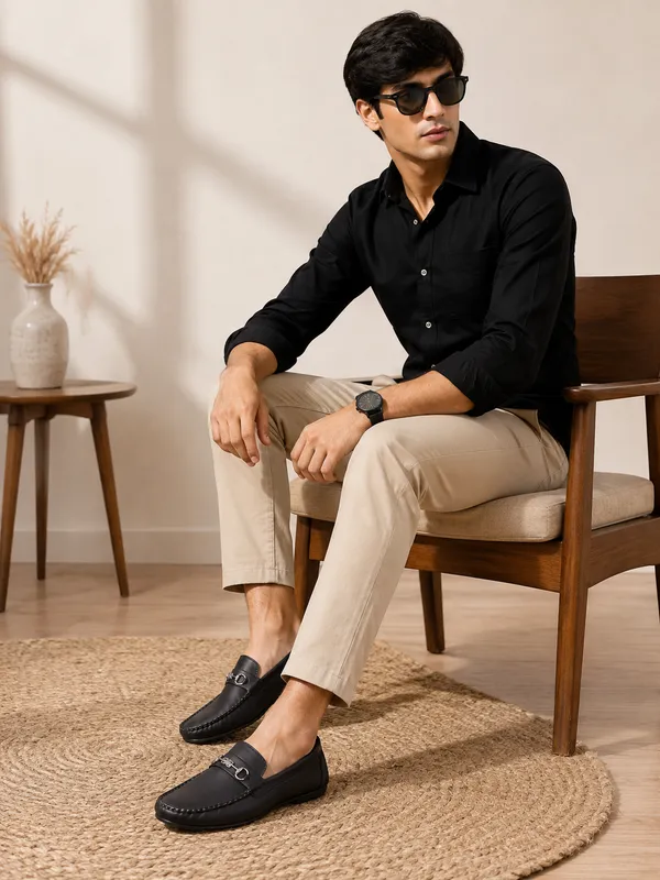 Black_Synthetic_Leather_Horsebit_Slip-On_Loafers_For_Men