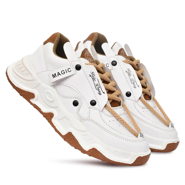 White_Synthetic_Leather_Chunky_Casual_Shoes_For_Men