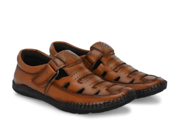 Tan_Synthetic_Leather_Buckle_Strap_Sandals_For_Men