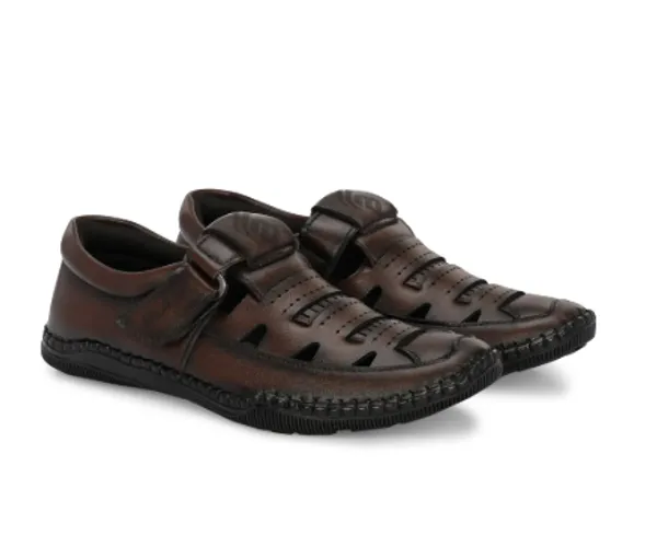 Brown_Synthetic_Leather_Buckle_Strap_Sandals_For_Men