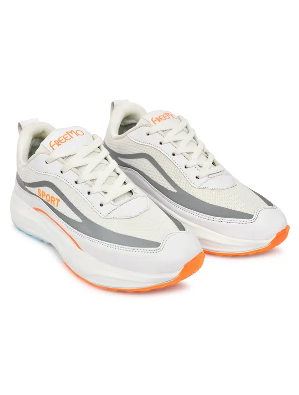 White_Synthetic_Leather_Lace-Up_Sports_Shoes_For_Men