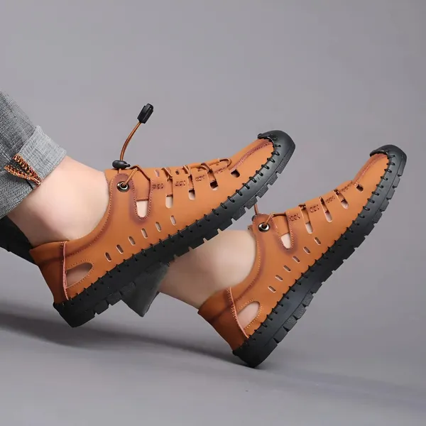 Tan_Synthetic_Leather_Closed_Toe_Sandals_For_Men