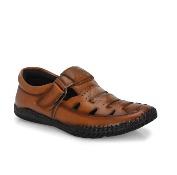 Tan_Synthetic_Leather_Buckle_Strap_Sandals_For_Men