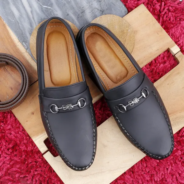 Black_Synthetic_Leather_Horsebit_Slip-On_Loafers_For_Men
