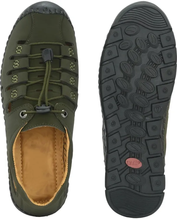Olive_Green_Synthetic_Leather_Cutout_Lace-Up_Sandals_For_Men
