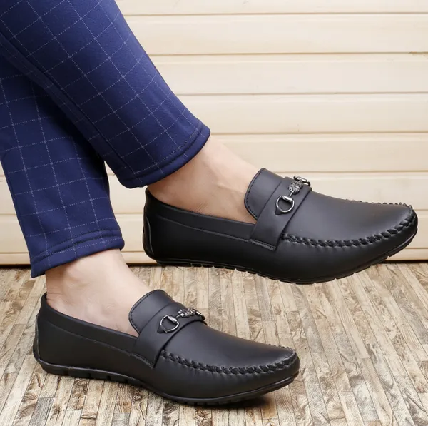 Black_Synthetic_Leather_Horsebit_Slip-On_Loafers_For_Men