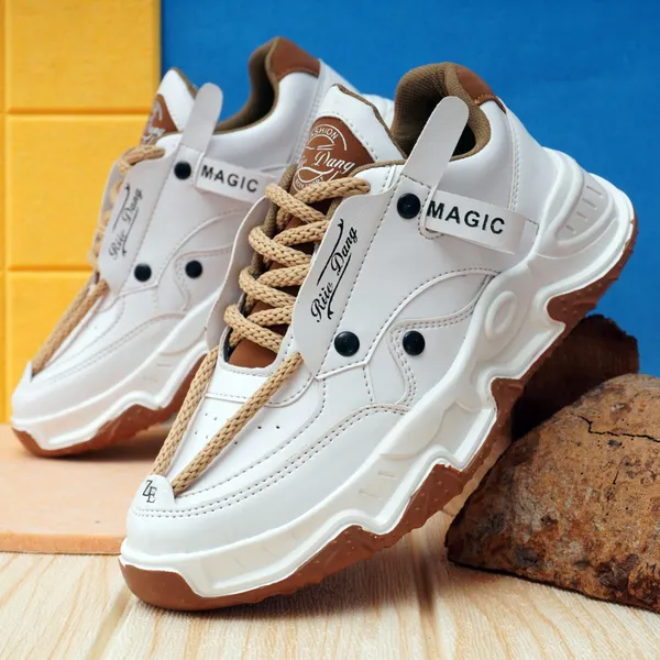 White_Synthetic_Leather_Chunky_Casual_Shoes_For_Men