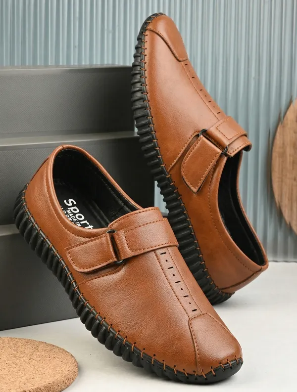 Tan_Synthetic_Leather_Casual_Slip-On_Sandals_For_Men