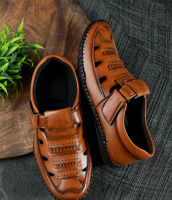 Tan_Synthetic_Leather_Buckle_Strap_Sandals_For_Men
