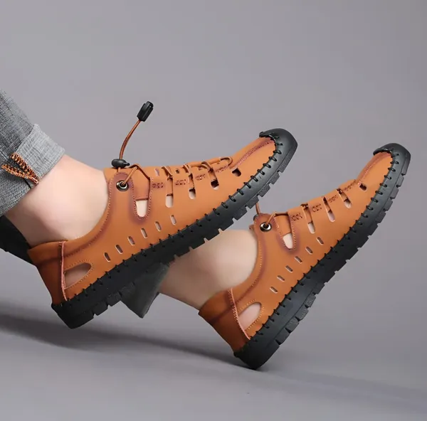 Tan_Synthetic_Leather_Closed_Toe_Sandals_For_Men
